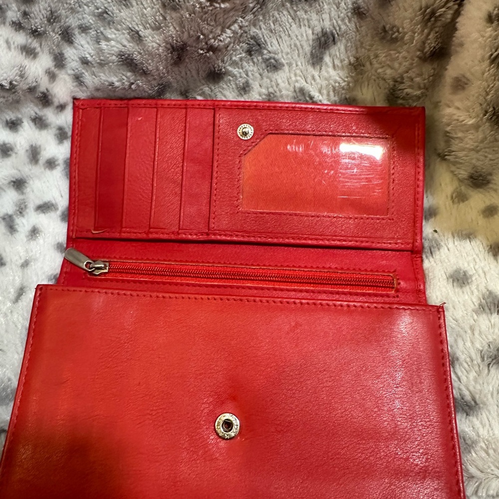 Red Leather Wallet with Flap Closure - Picture 3 of 4